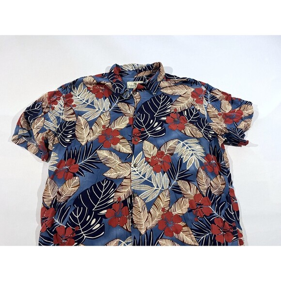 Island Shores Hawaiian Button Shirt Short Sleeve Blue Red Floral Men's Sz XL - Picture 2 of 8